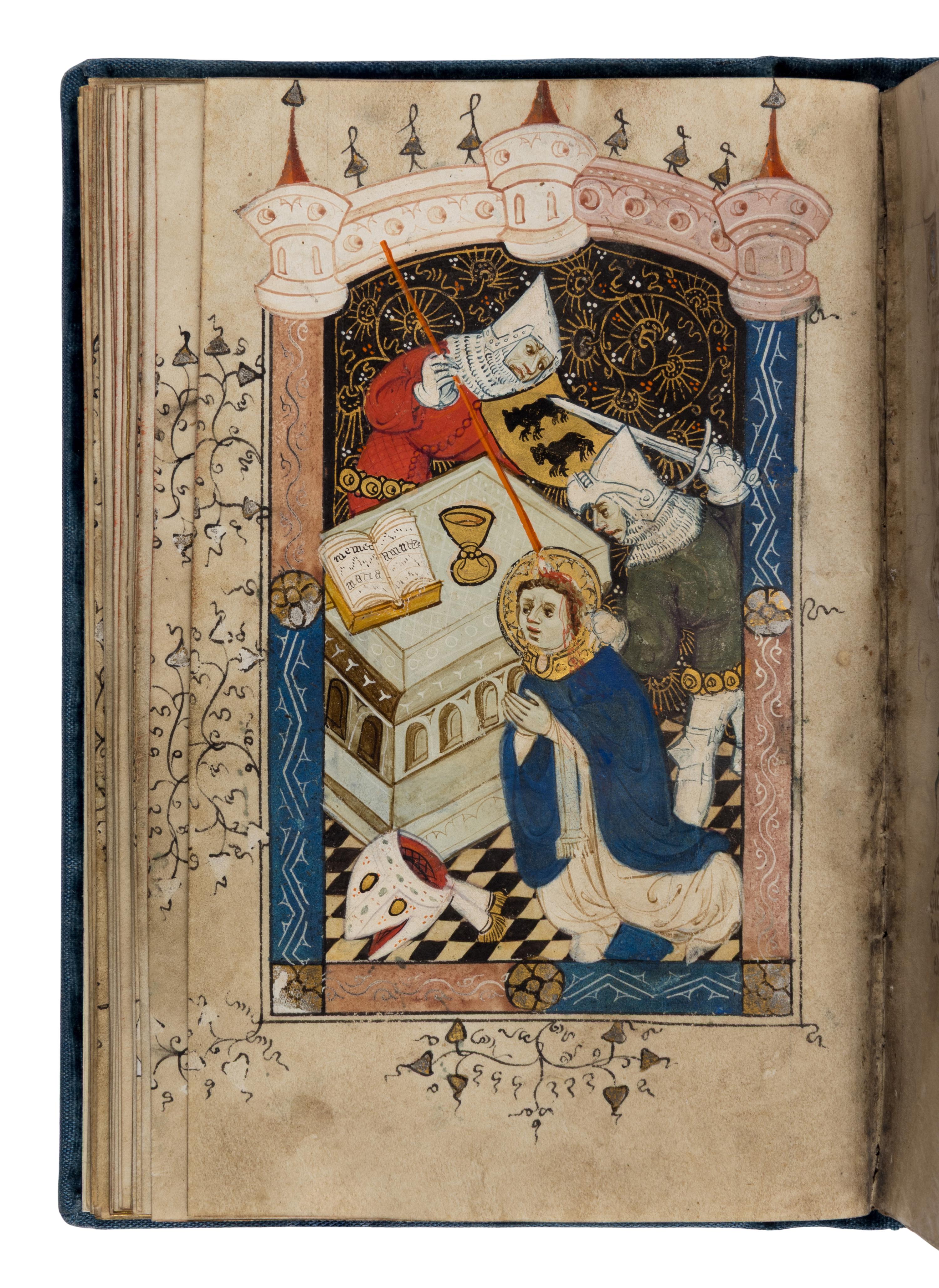 PINK CANOPIES GROUP (Bruges, active c. 1390-1400) with ENGLISH ILLUMINATOR Book of Hours, in Latin, illuminated manuscript on parchment [Southern Netherlands, Bruges ?, c. 1390–1400 and England c. 1400]