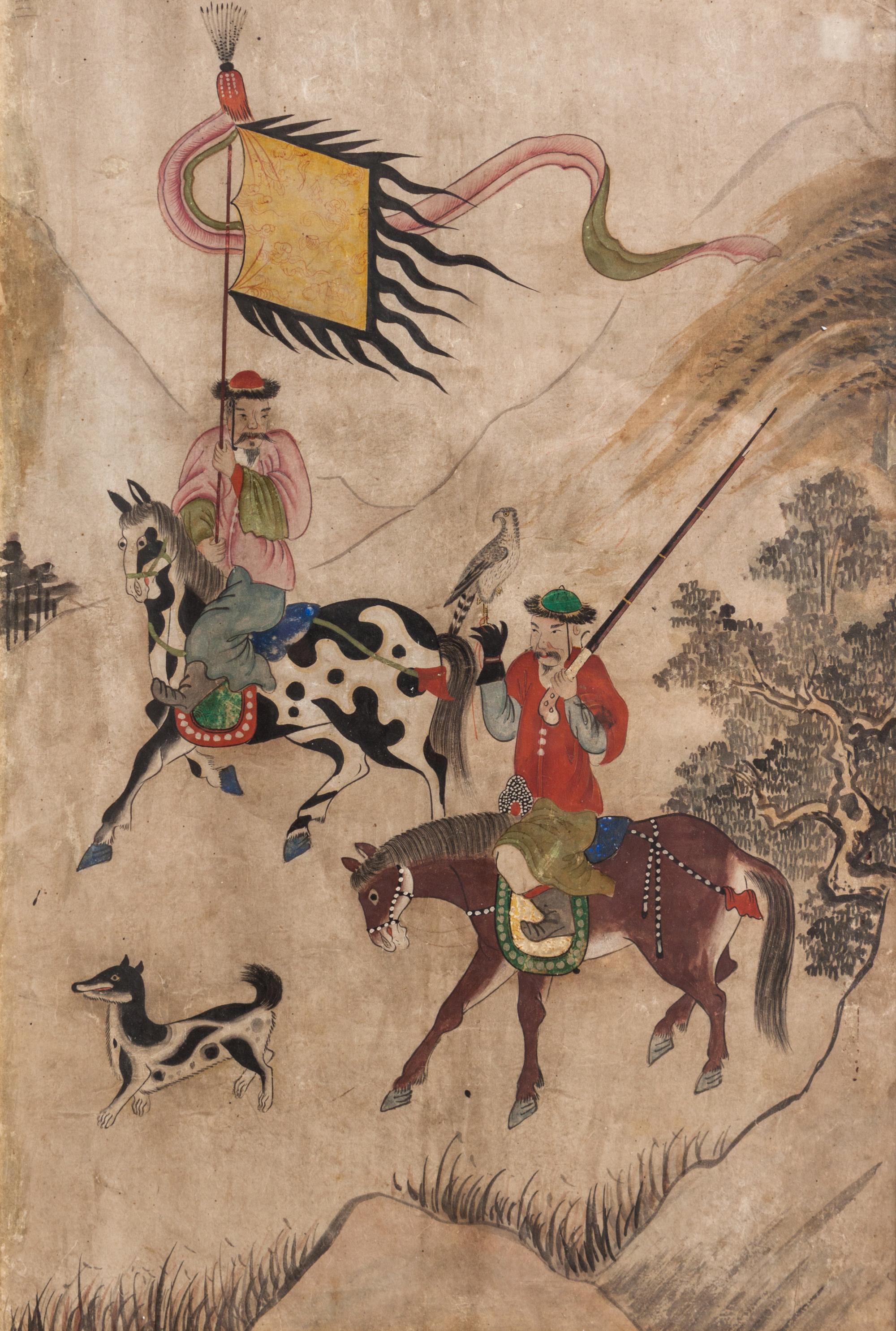 A Pair of Royal Korean Yi Dynasty Hunting Scenes 25 x 17 inches. — CIRCA 1760