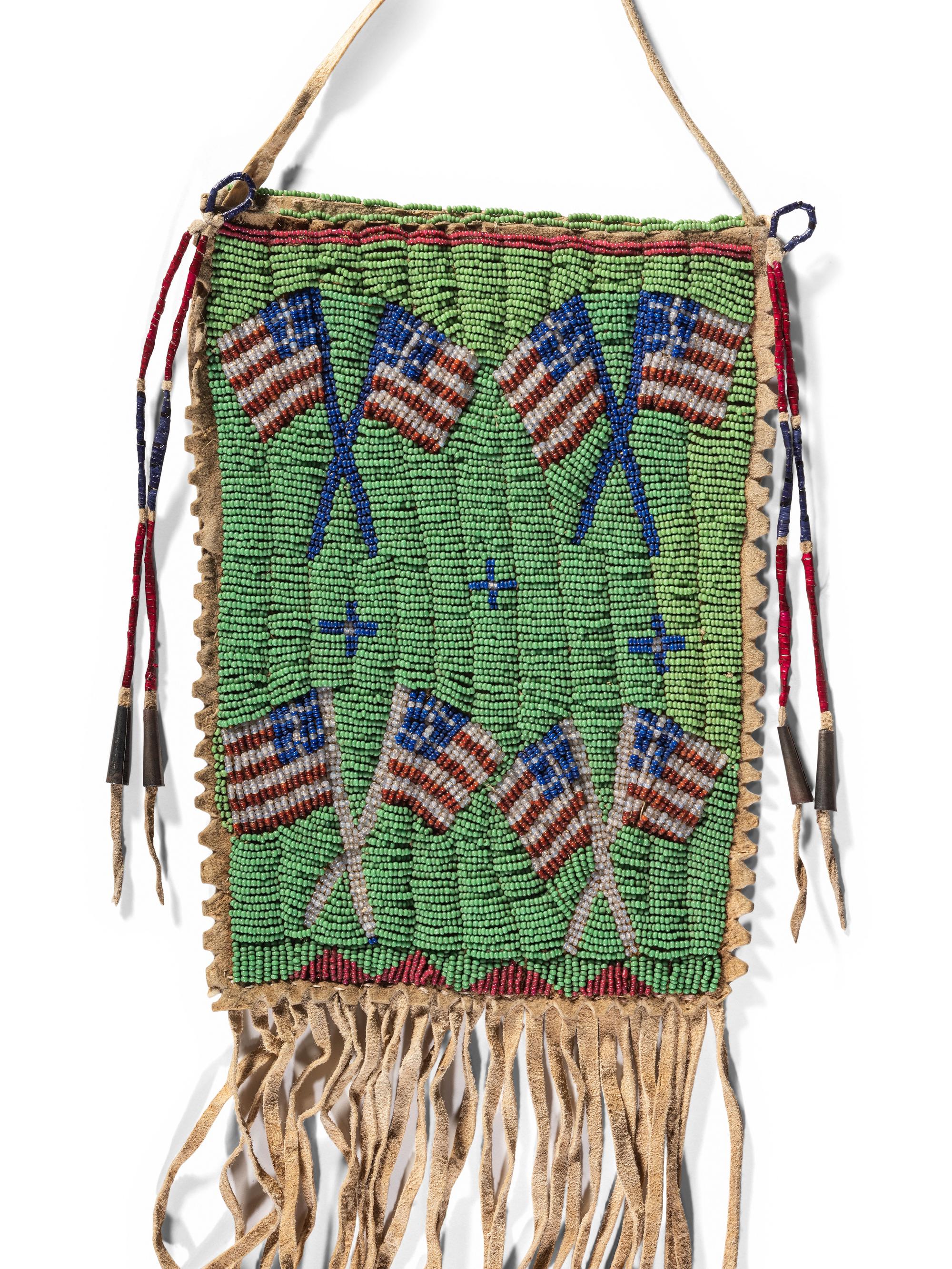Sioux Beaded Hide Bag, with American Flags