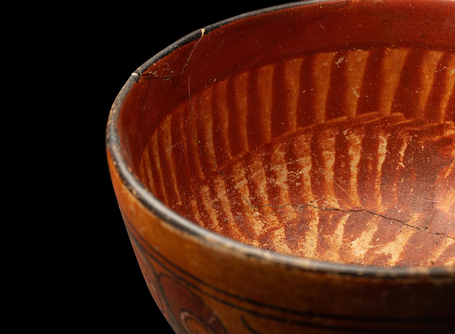 A Maya Polychrome Terracotta Bowl with Xibalba Gods and Glyphs