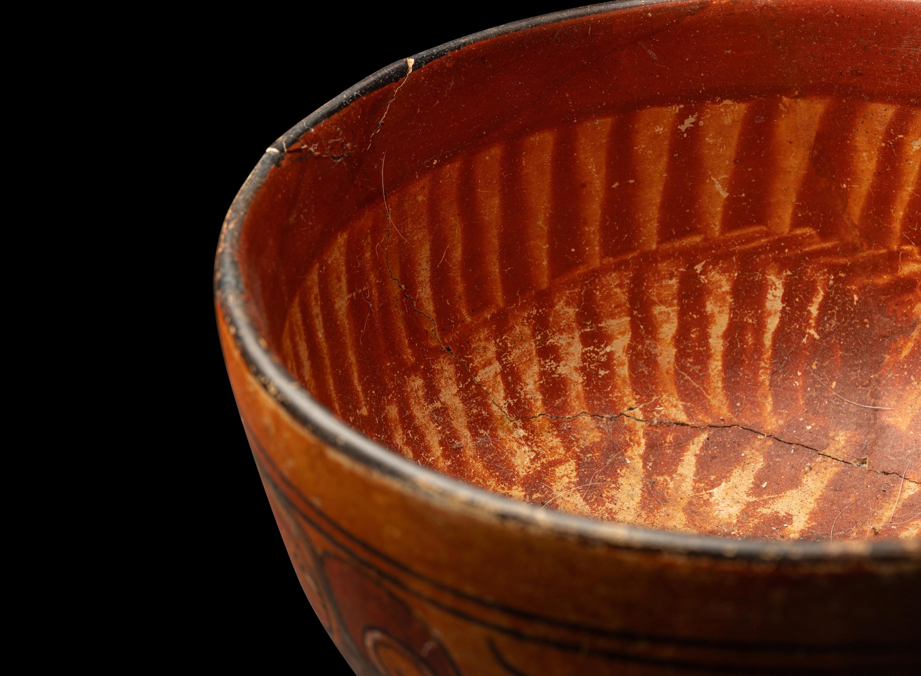 A Maya Polychrome Terracotta Bowl with Xibalba Gods and Glyphs