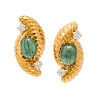 YELLOW GOLD, GREEN TOURMALINE, AND DIAMOND EARRINGS