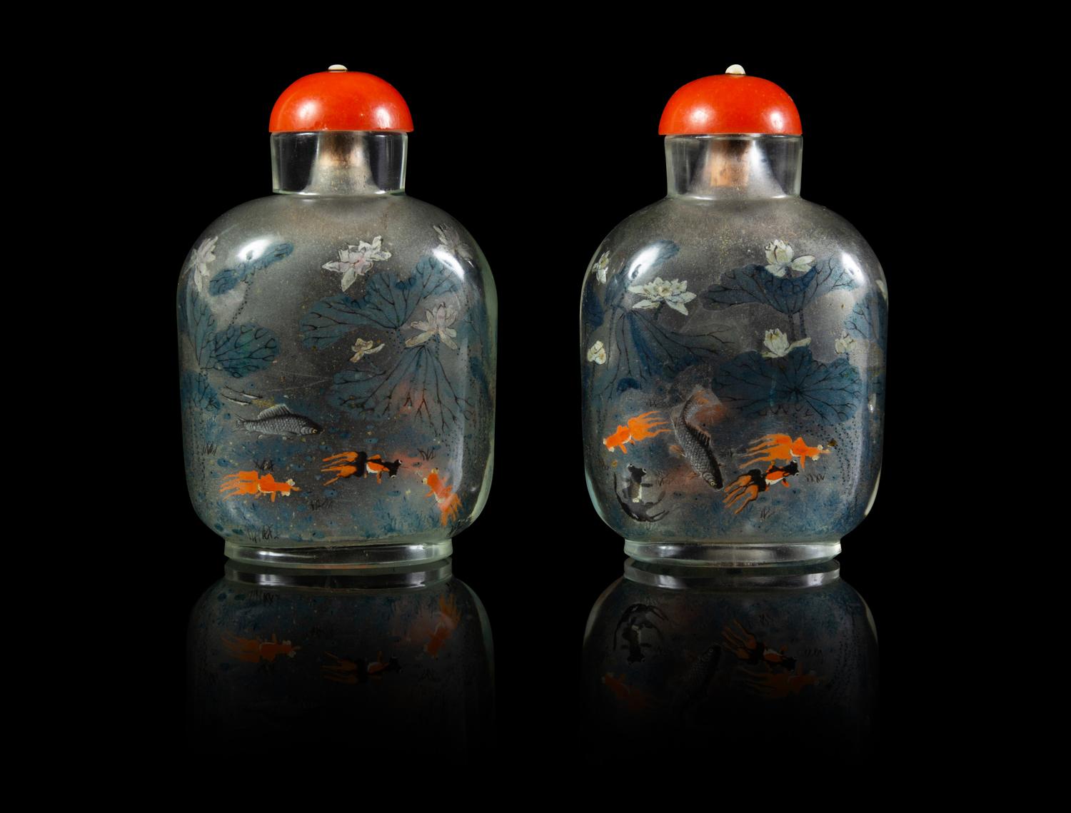 A Pair of Inside Painted Glass Snuff Bottles