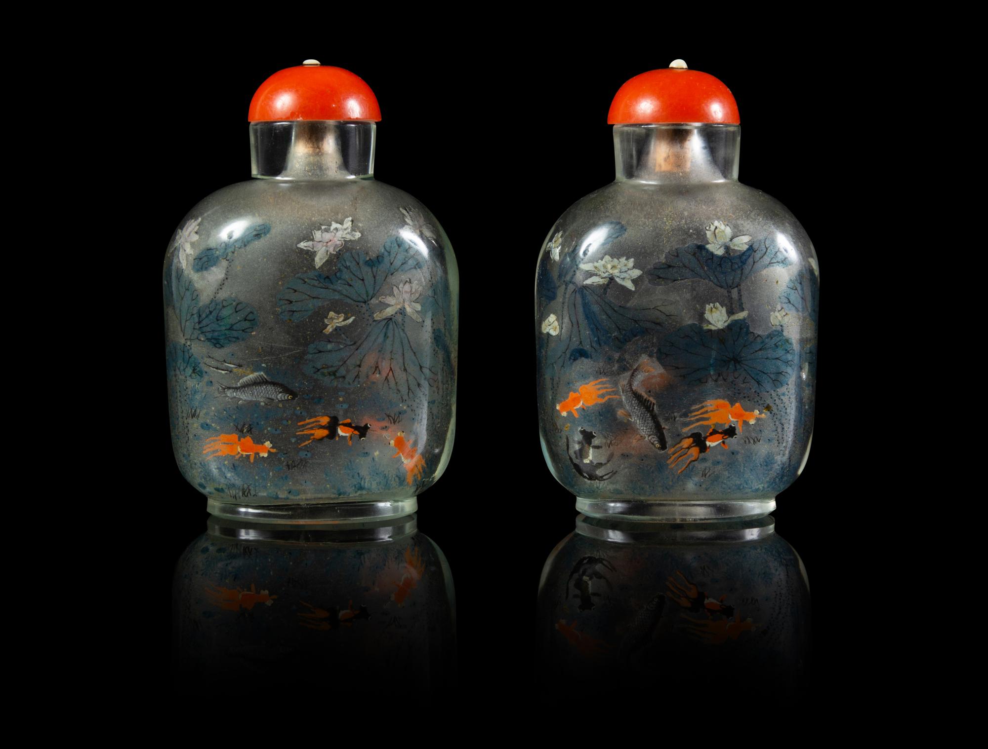 A Pair of Inside Painted Glass Snuff Bottles