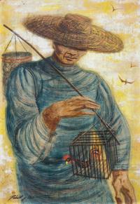 Robert J. Lee, (American, b. 1921), Untitled (Man with Rooster)