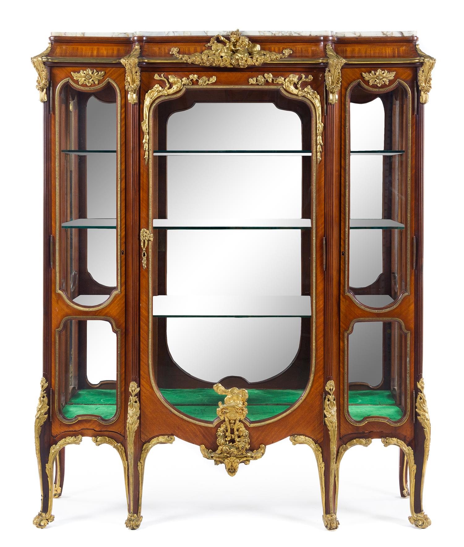 A Louis XV Style Gilt Metal Mounted Kingwood Vitrine Height 69 1/2 x width 57 x depth 17 inches. — LATE 19TH CENTURY