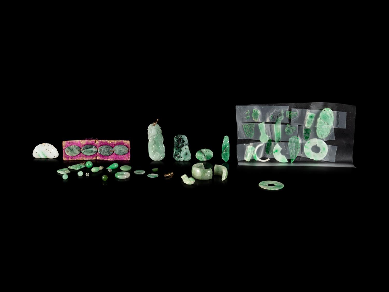 A Small Collection of Chinese Jade, Jadeite and Glass Jewelry