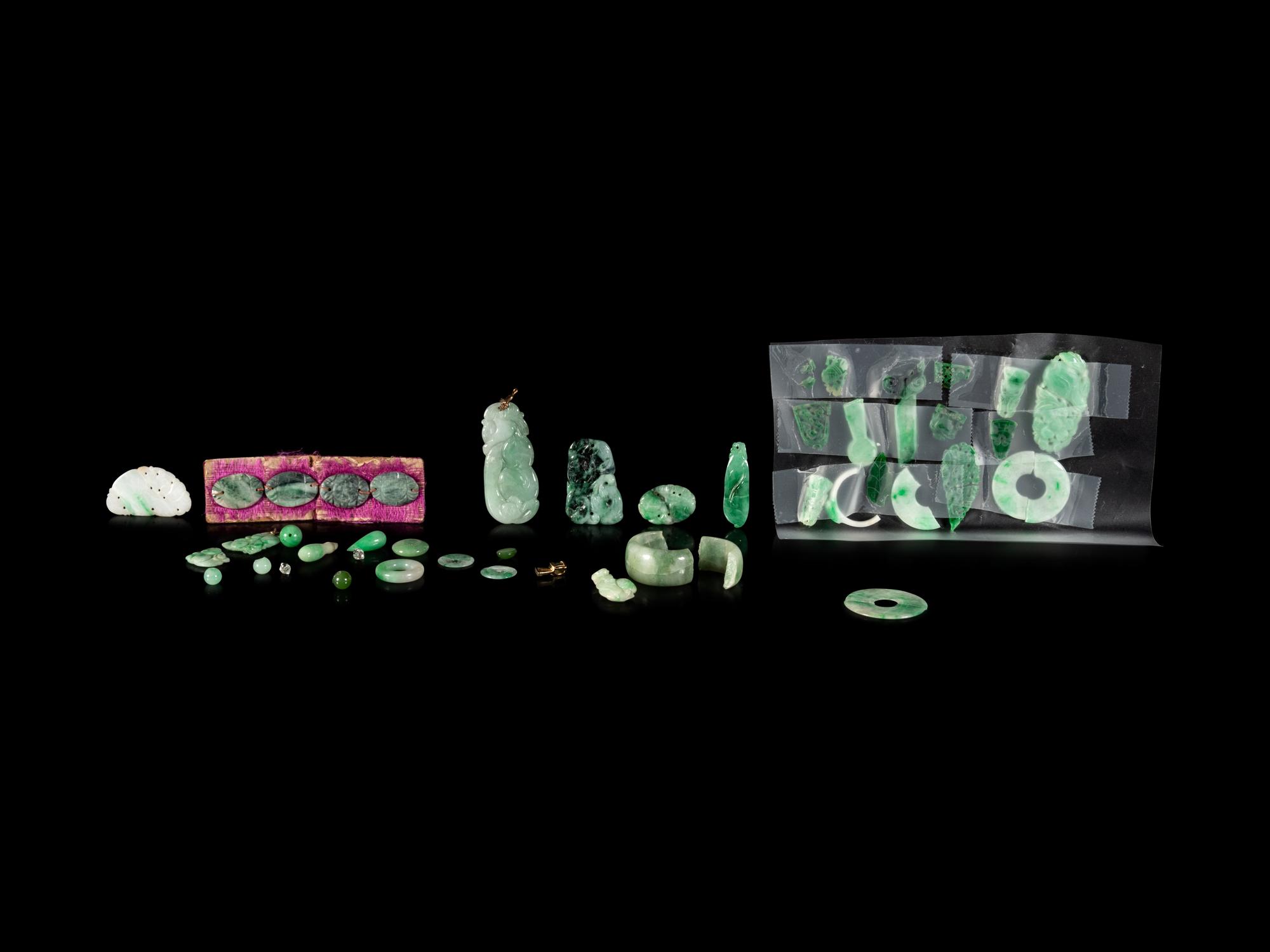 A Small Collection of Chinese Jade, Jadeite and Glass Jewelry