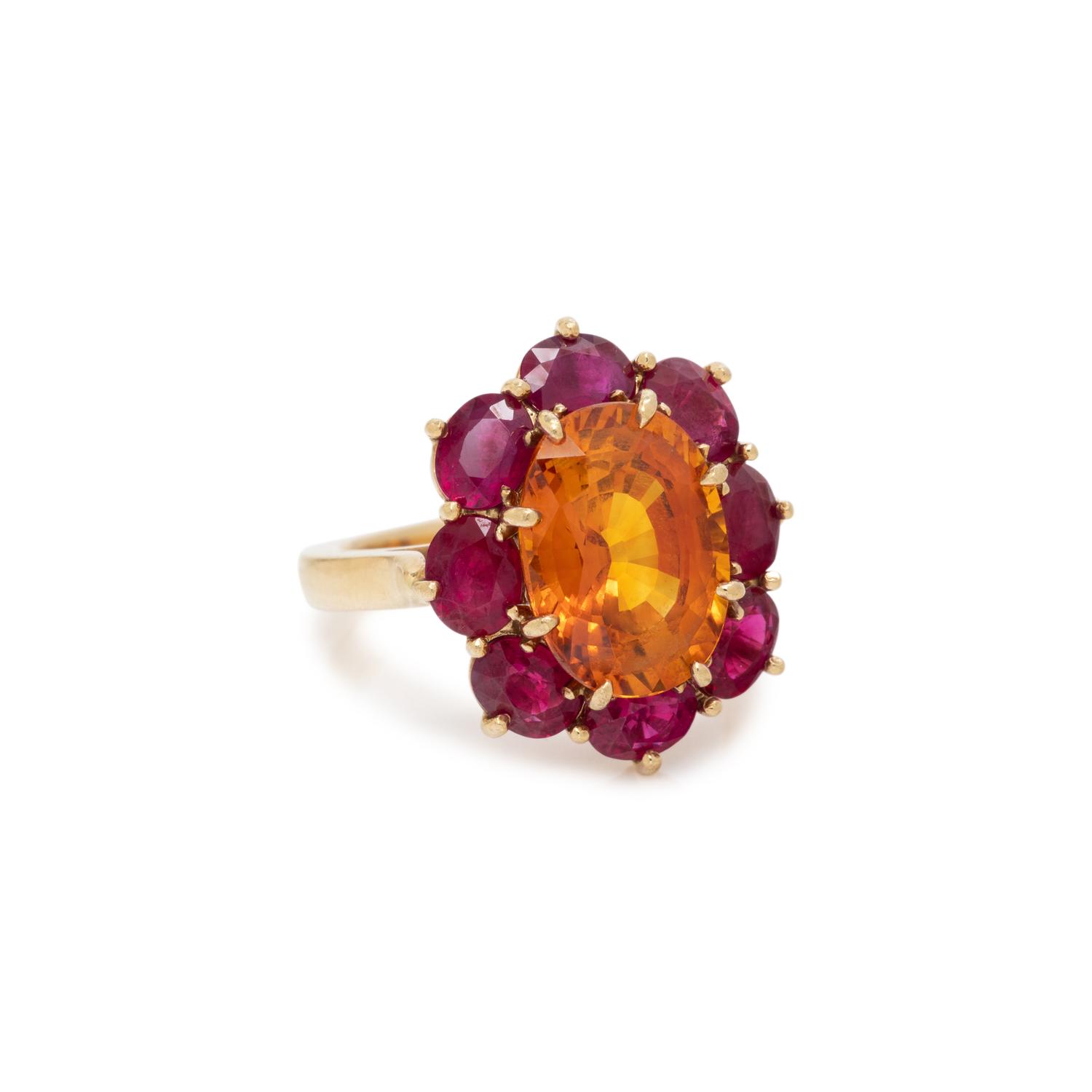 ORANGE SAPPHIRE AND RUBY RING