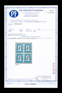 HONDURAS. Airmail. 1930. 5c on 10c. Blue Surcharged in Red (#C33), Block of Four
