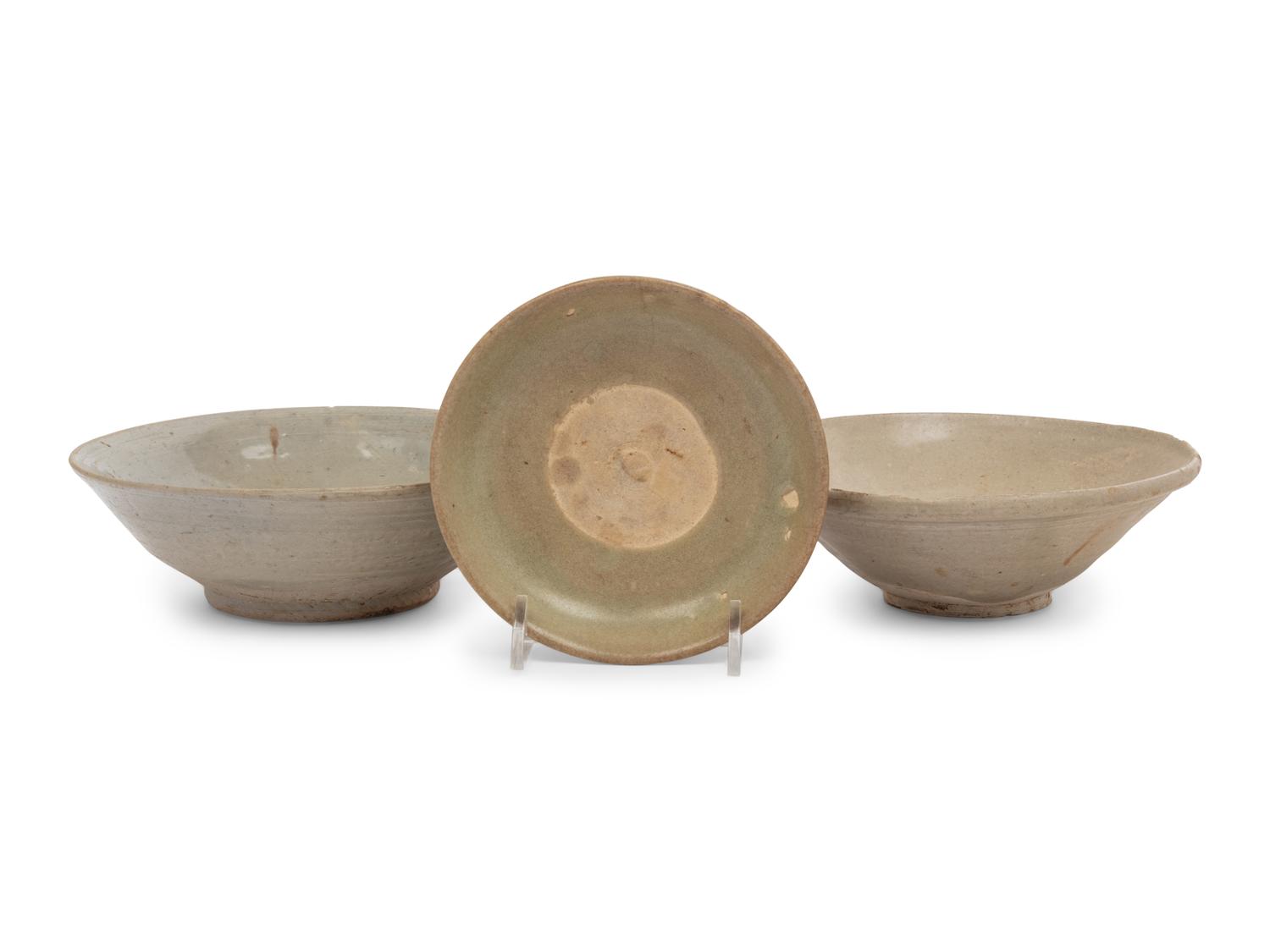 Three Chinese Export Celadon Glazed Stoneware Bowls