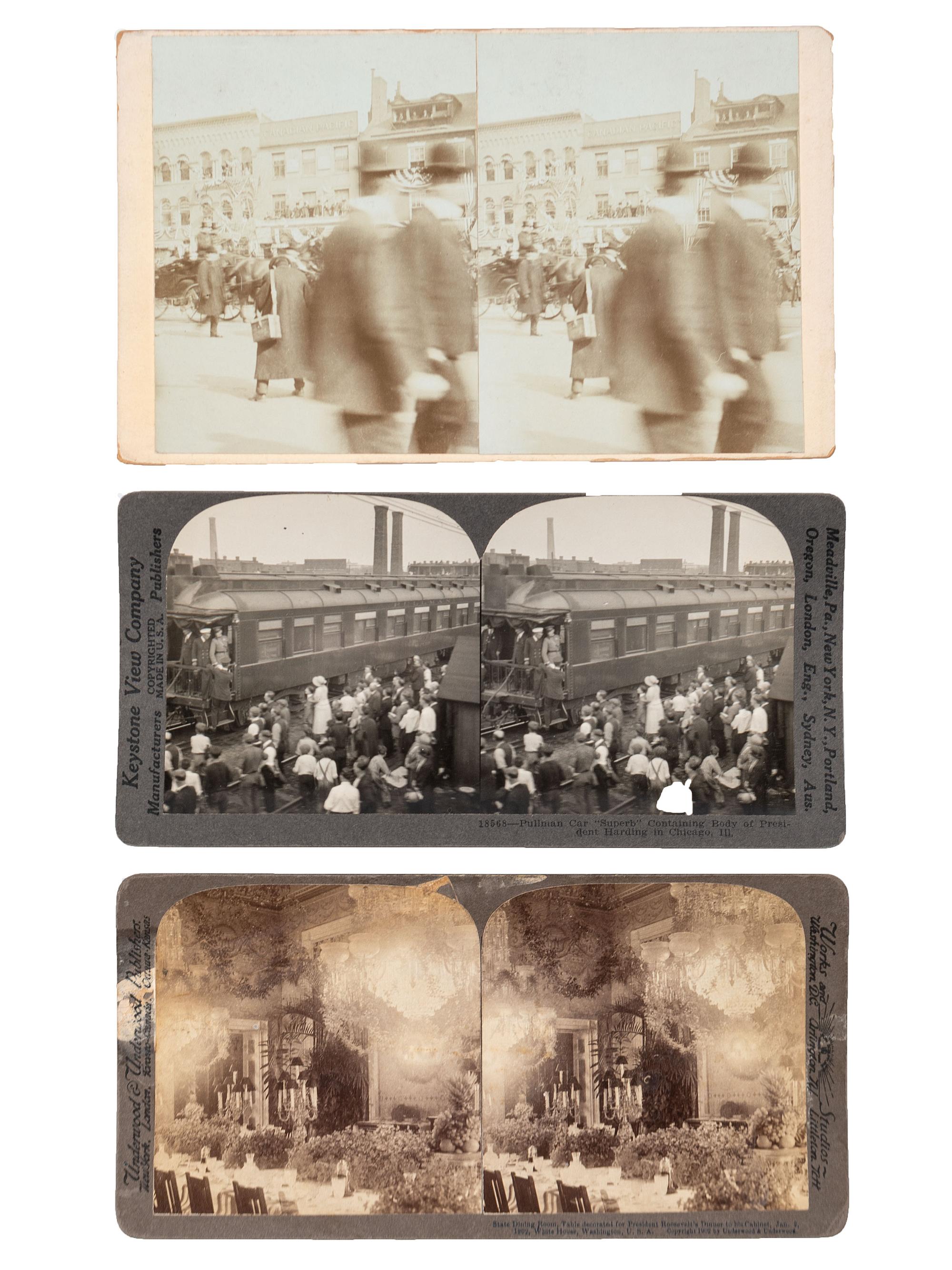 [EARLY PHOTOGRAPHY]. A group of approx. 95 stereoviews highlighted by images of US presidents, views in and around Washington, DC and Mount Vernon, and African American and female subjects.