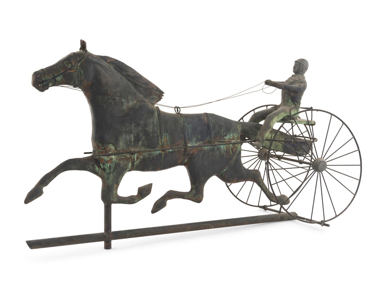 A Molded Copper and Cast Zinc Horse and Sulky