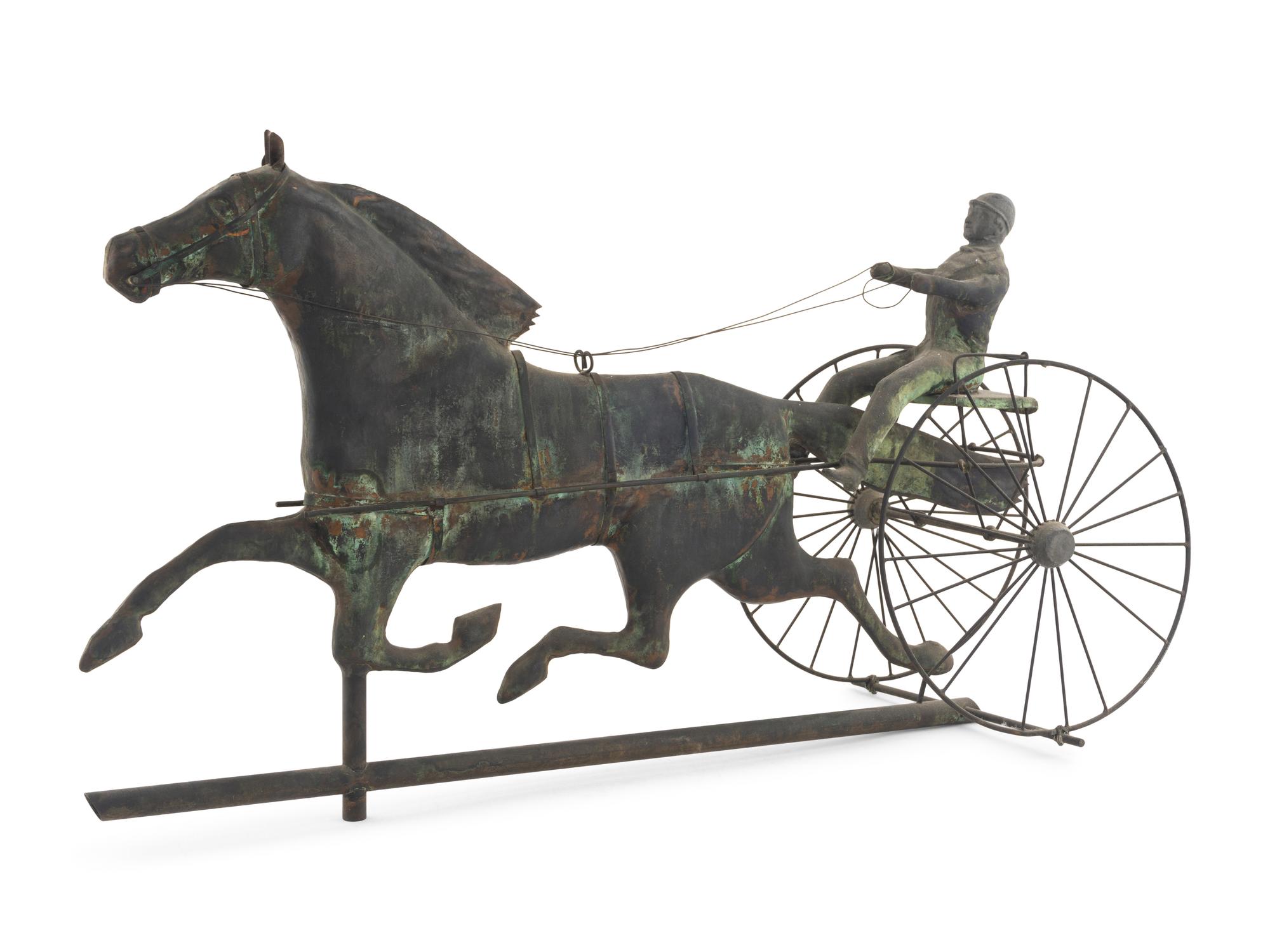 A Molded Copper and Cast Zinc Horse and Sulky