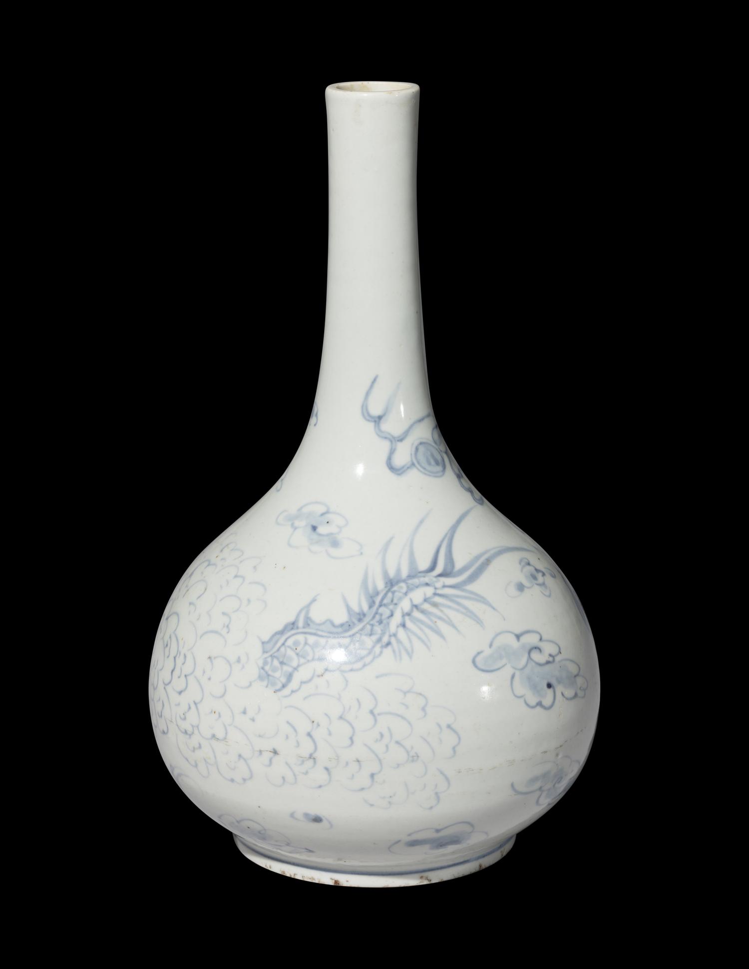 A Korean Blue and White Porcelain 'Dragon' Bottle Vase