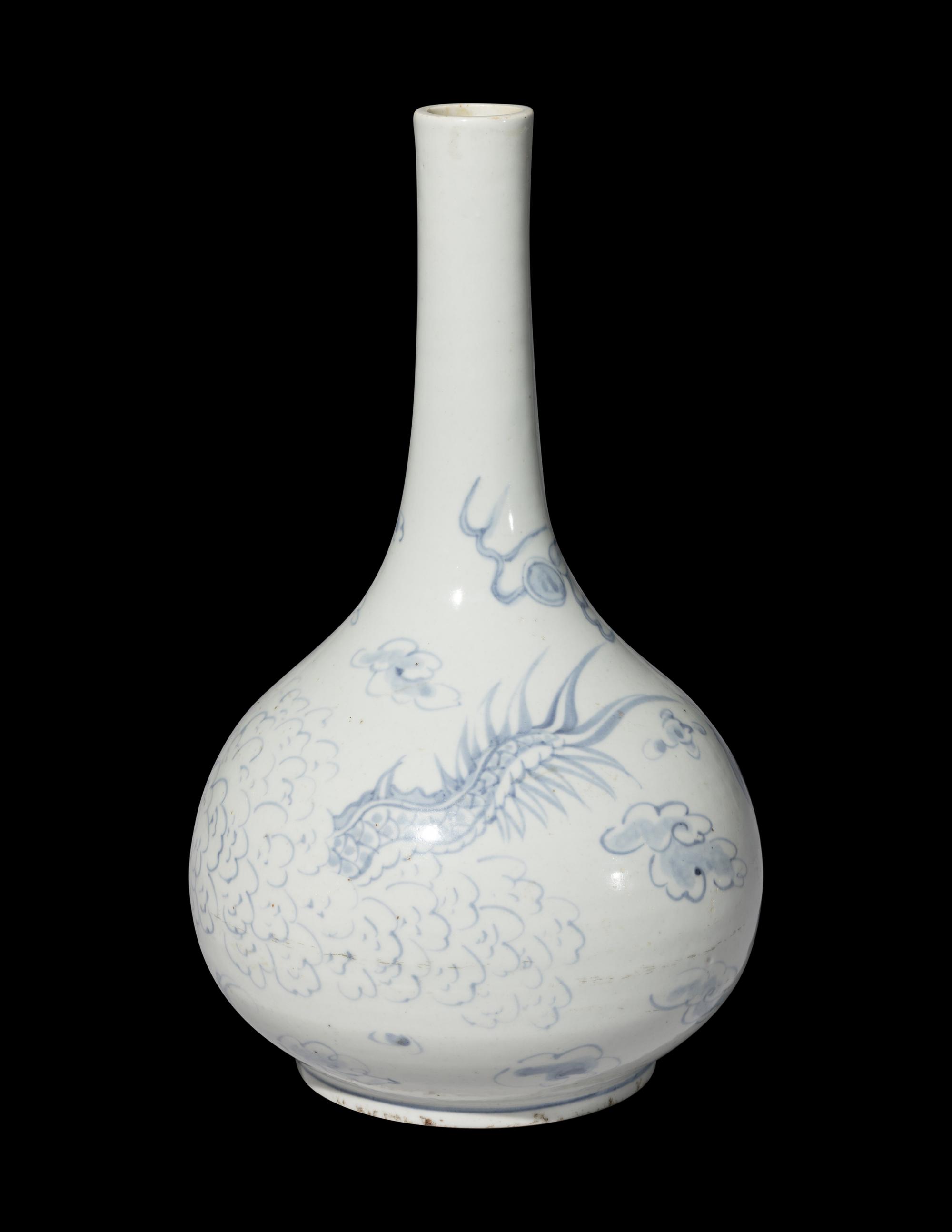 A Korean Blue and White Porcelain 'Dragon' Bottle Vase