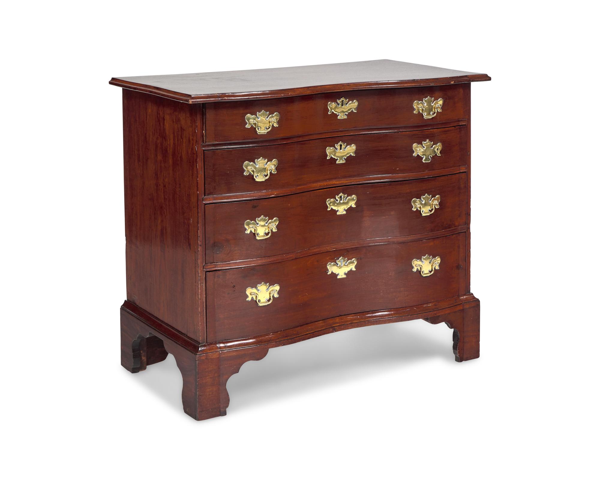 A Fine Chippendale Mahogany Diminutive Reverse-Serpentine Chest of Drawers
