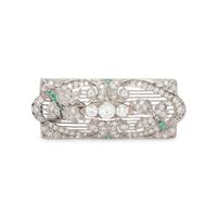 ART DECO, DIAMOND AND EMERALD PENDANT/BROOCH