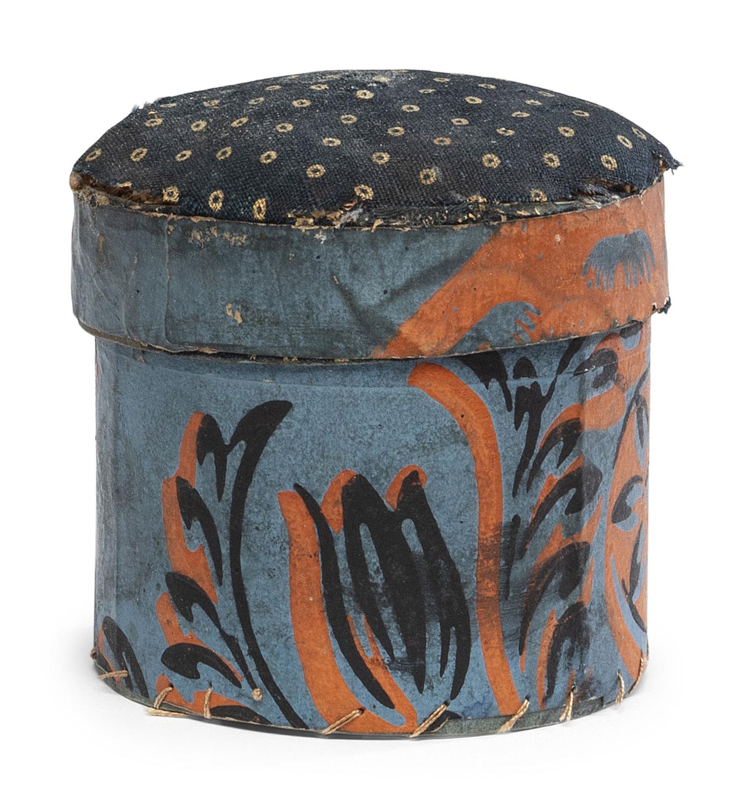 A Miniature Wallpaper Box with Pincushion Cover, 19th Century