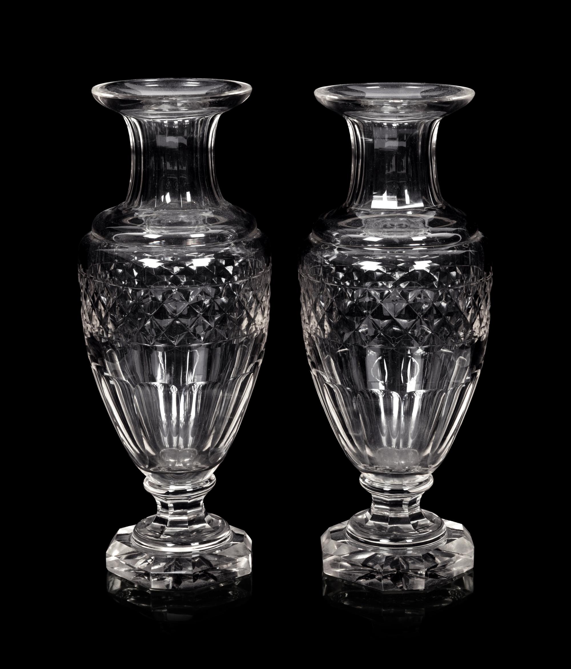 A Pair of English Cut Glass Vases