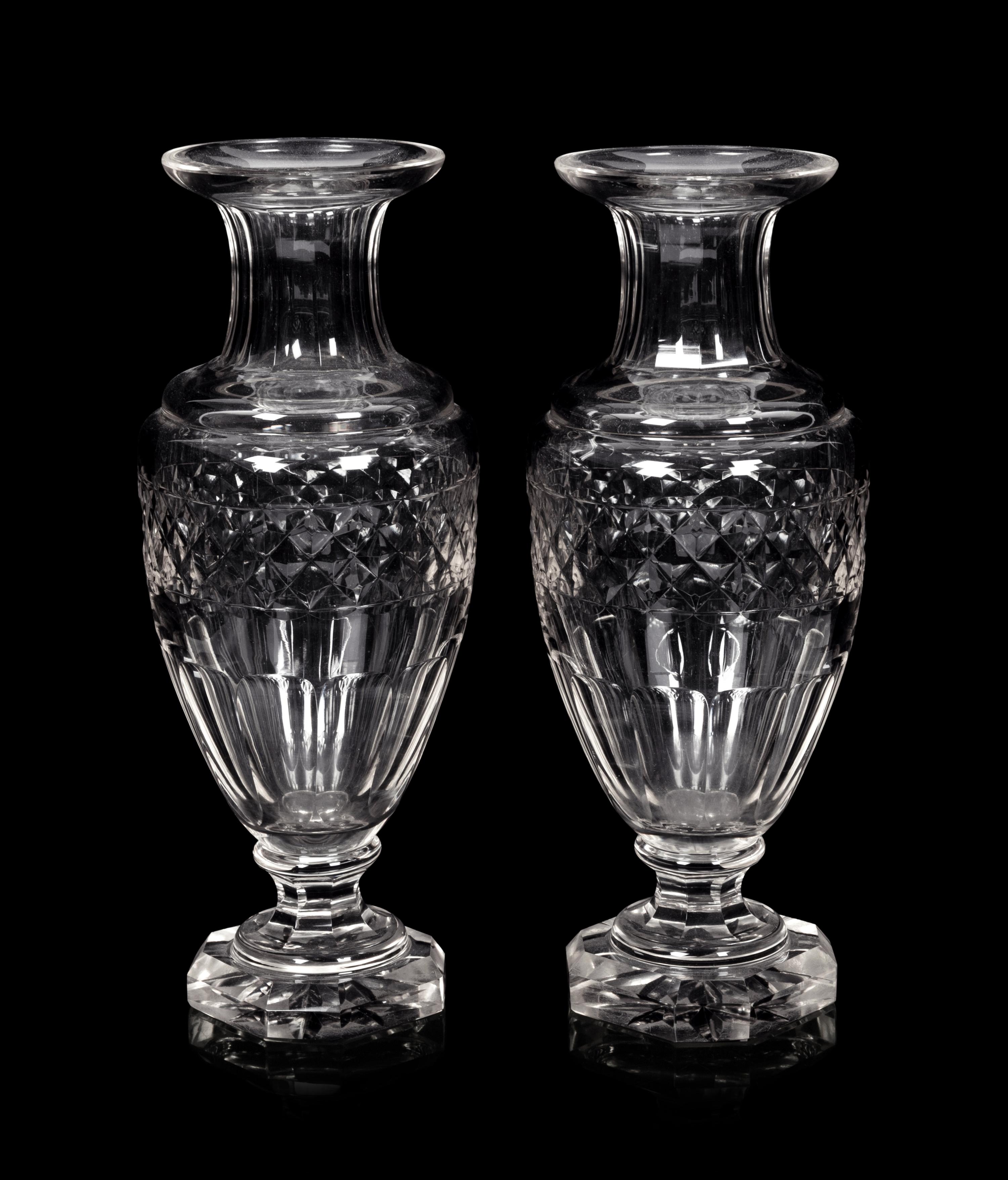 A Pair of English Cut Glass Vases
