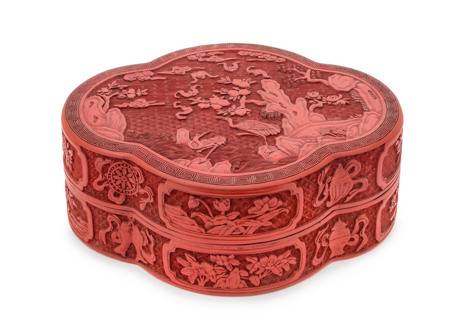 A Chinese Cinnabar Lacquer Box and Cover EARLY 20TH CENTURY Height 5 x width 14 3/8 inches. — EARLY 20TH CENTURY