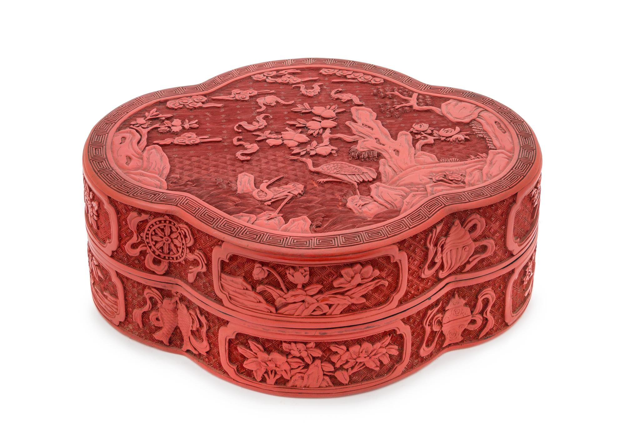 A Chinese Cinnabar Lacquer Box and Cover EARLY 20TH CENTURY Height 5 x width 14 3/8 inches. — EARLY 20TH CENTURY
