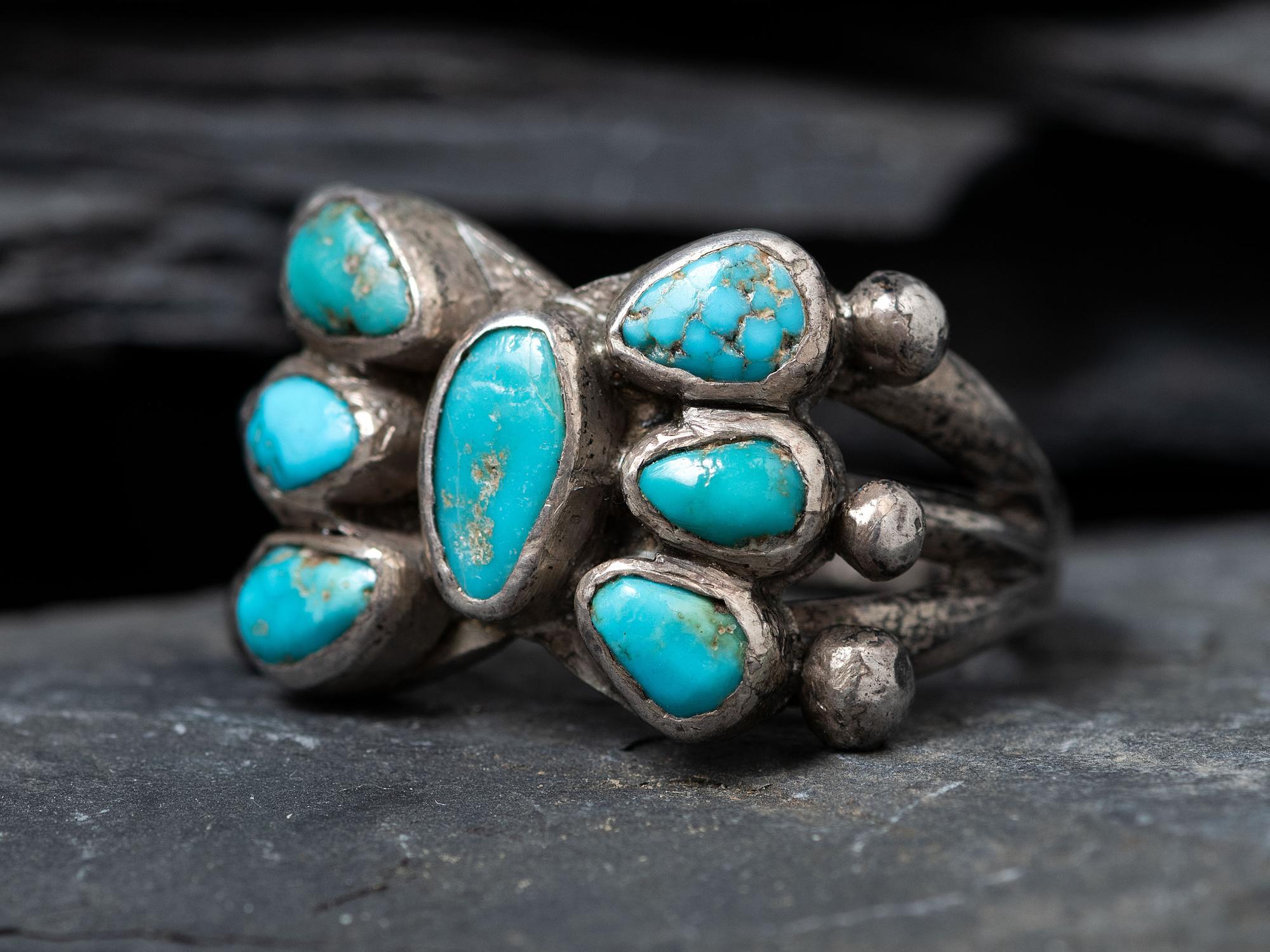 Men's Navajo Ingot and Turquoise Cluster Ring, Collected by Hoffman Birney (1891-1958)