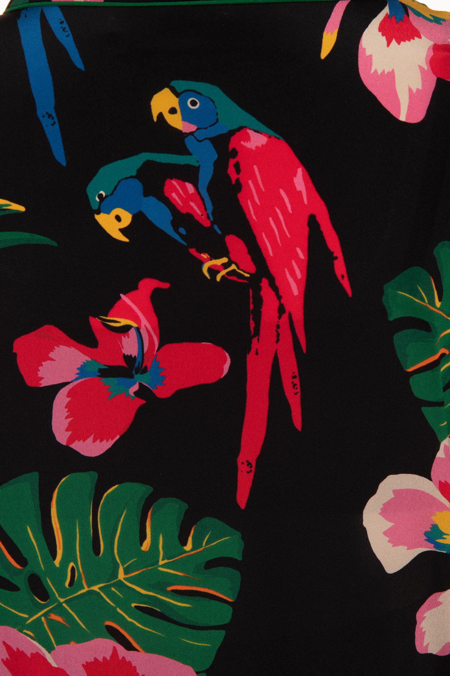 Valentino Silk Short Sleeve Tropical Print Dress with Belt, Resort 2017