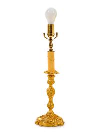 A Louis XV Style Gilt Bronze Candlestick Mounted as a Lamp