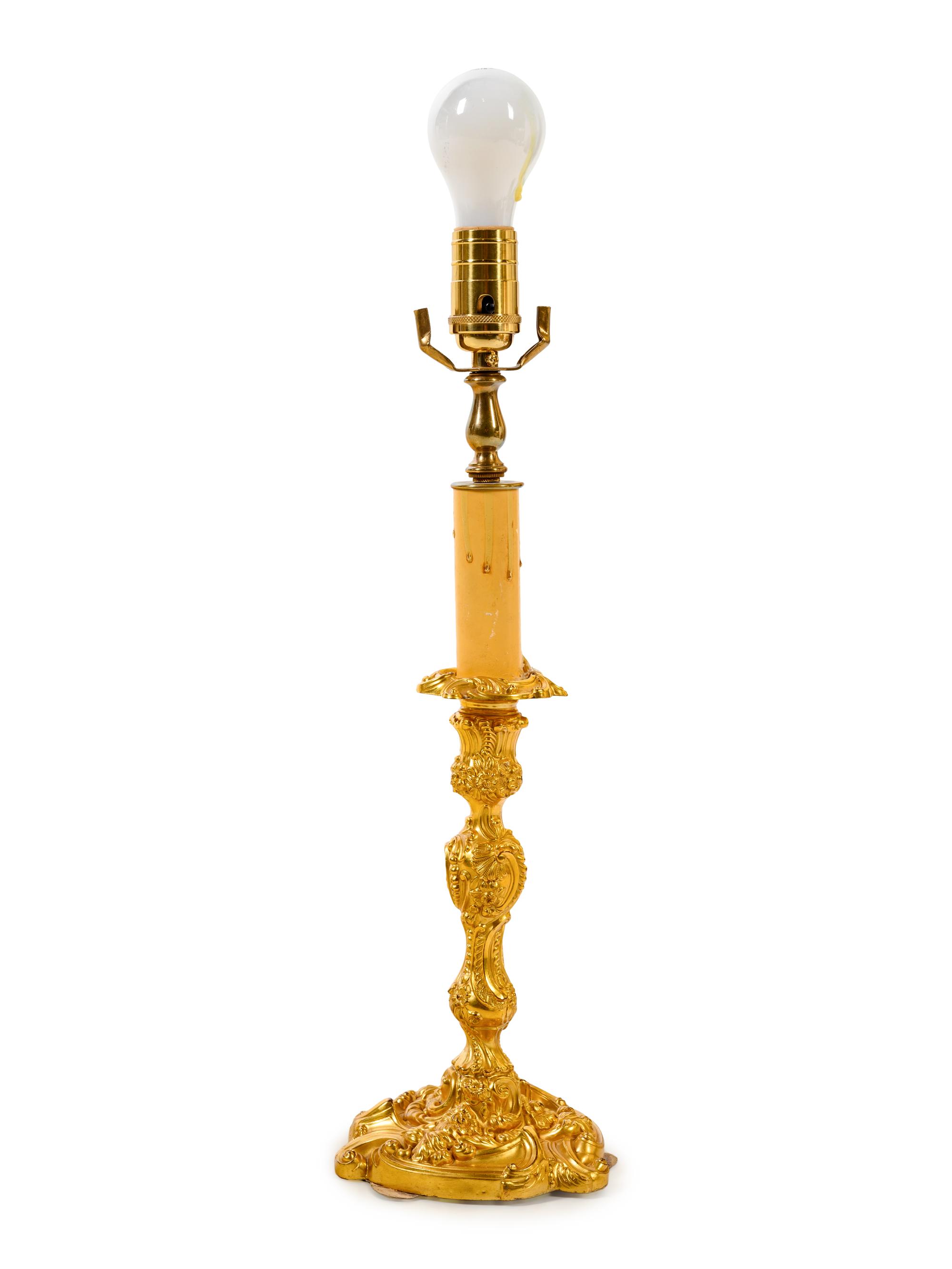 A Louis XV Style Gilt Bronze Candlestick Mounted as a Lamp