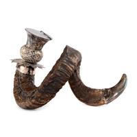 A Ram's Horn Snuff Caddy with Silverplate Mounts