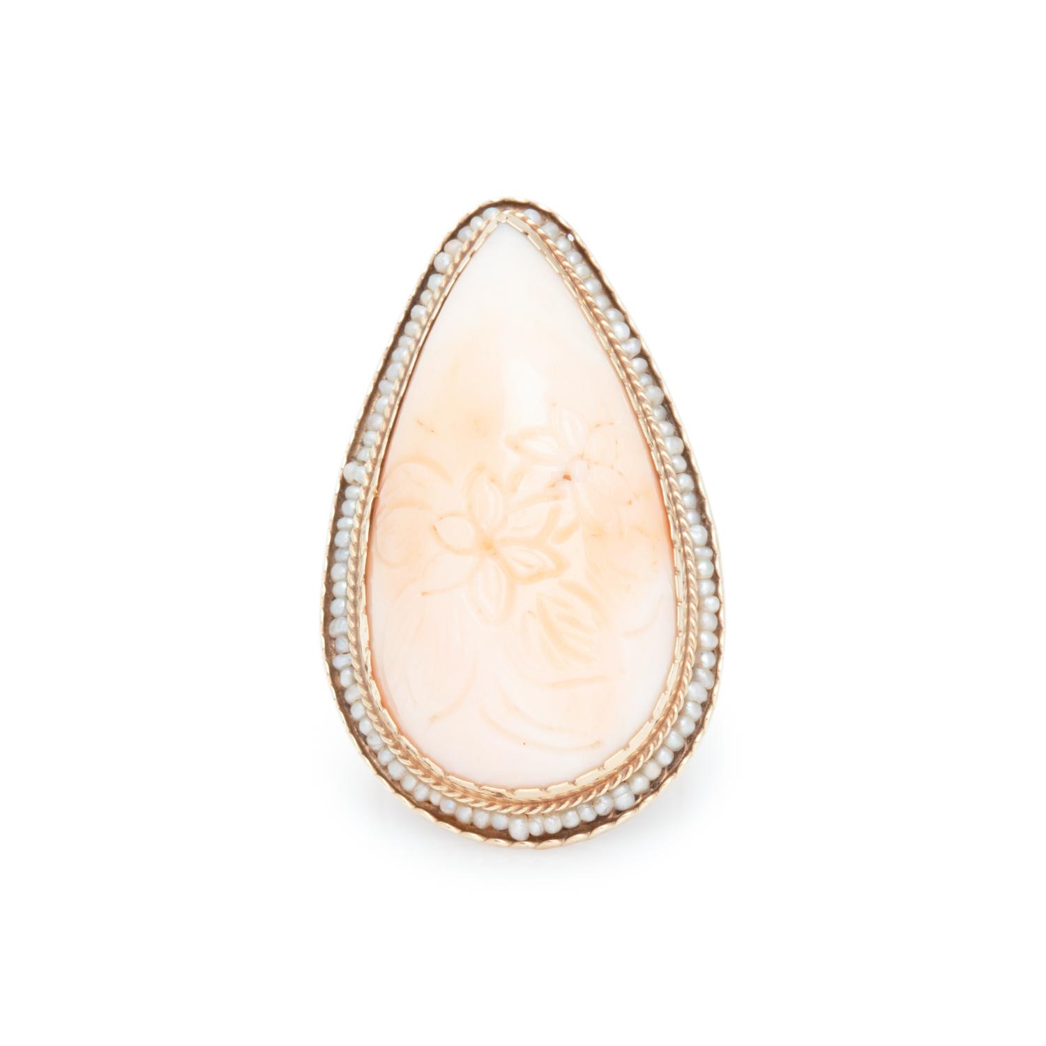 ANGEL SKIN CORAL AND SEED PEARL RING
