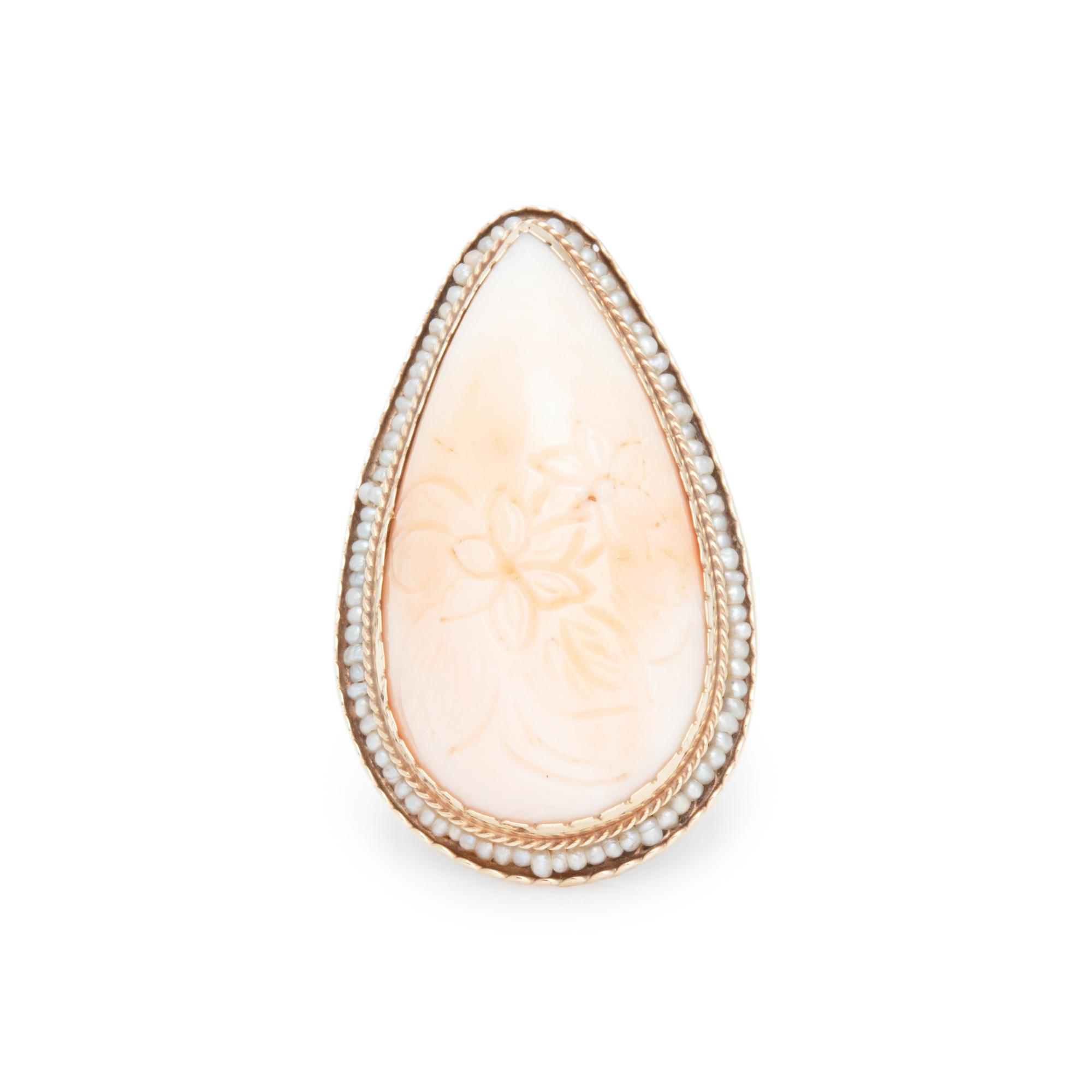 ANGEL SKIN CORAL AND SEED PEARL RING