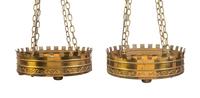 A Pair of Art Deco Copper Four-Light Fixtures Diameter 15 3/4 inches.