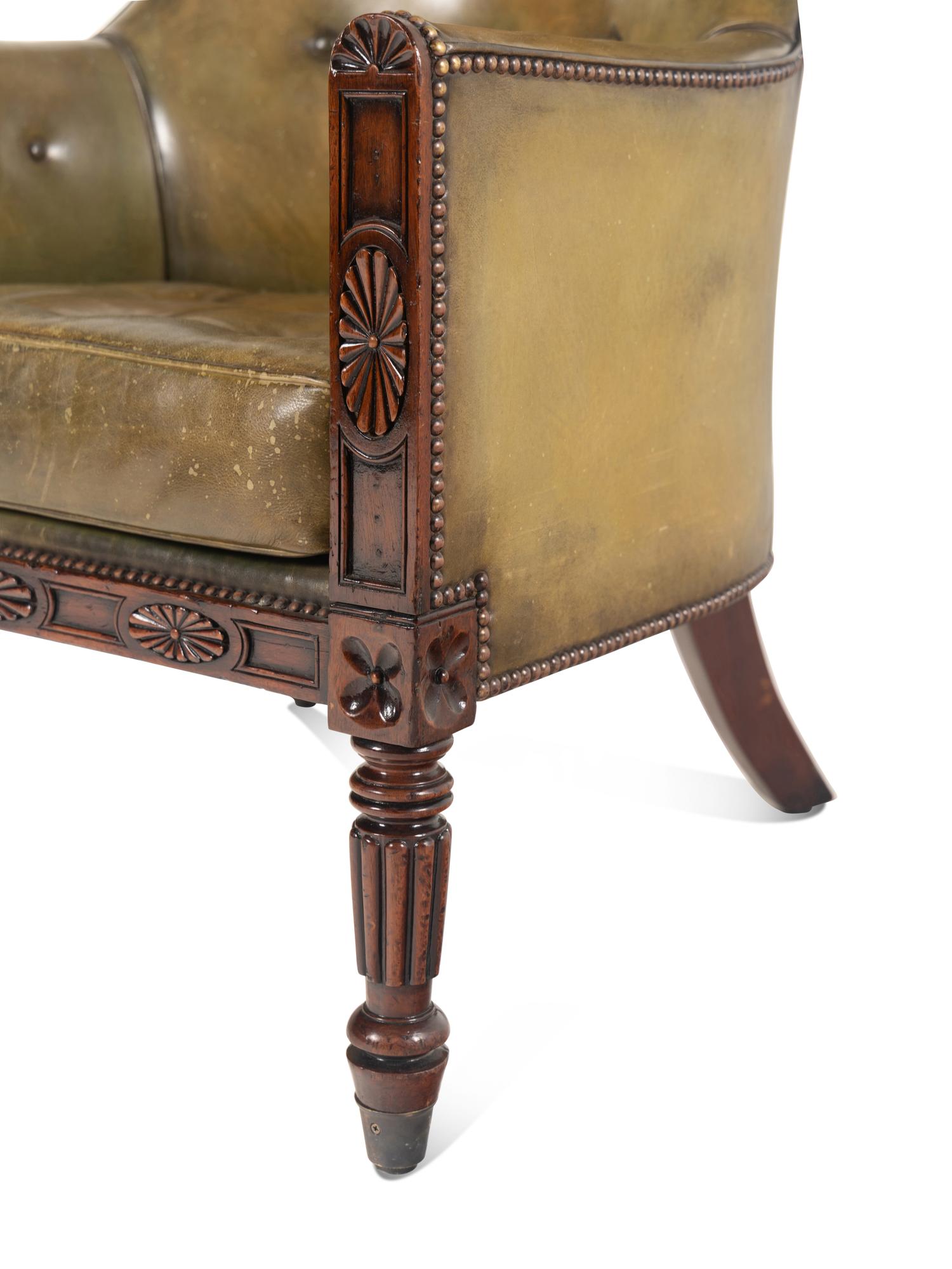 A Late William IV Mahogany Leather-Upholstered Armchair
