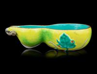 A Yellow Ground Famille Rose Gourd-Form Tray