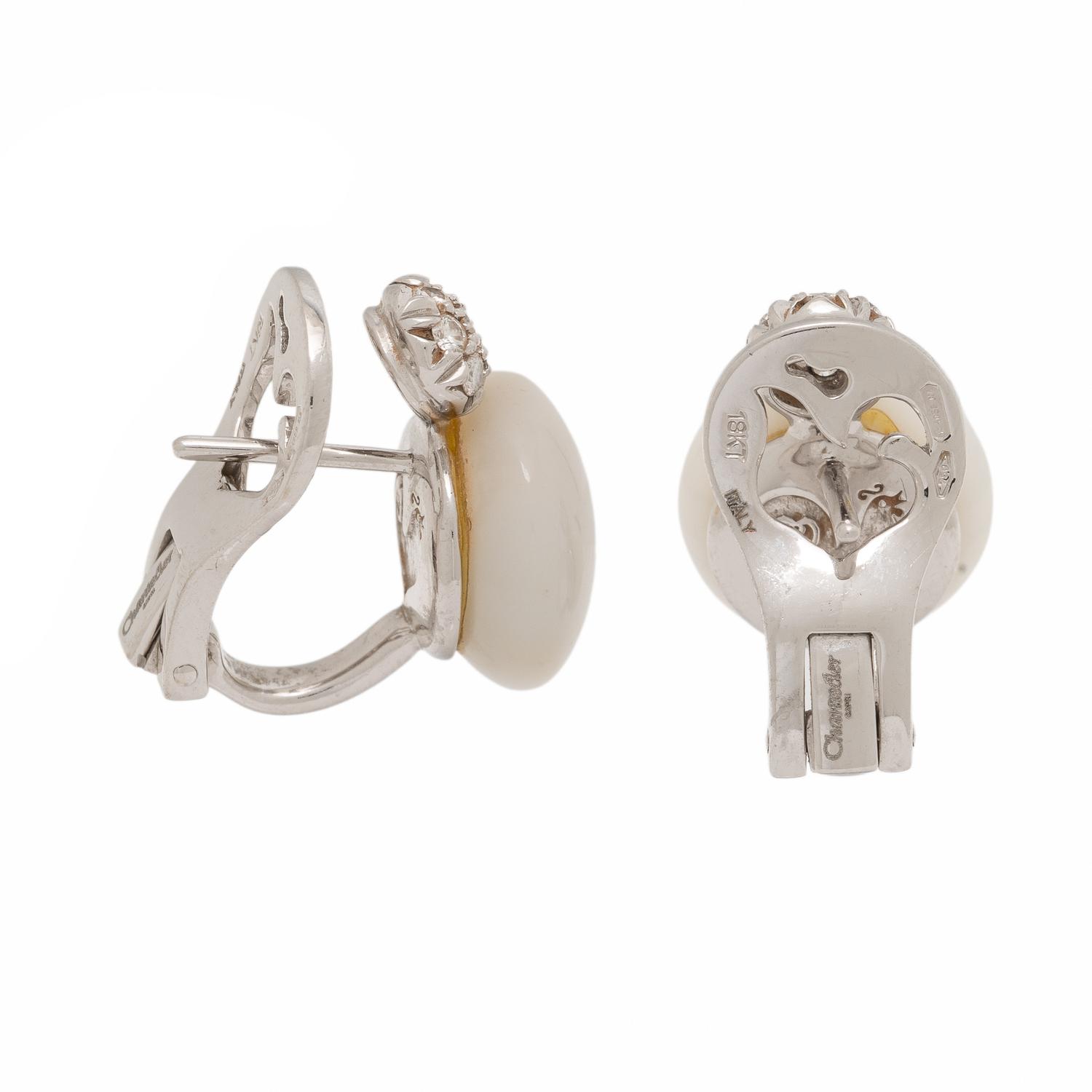 Chantecler Capri, Cacholong, Diamond, and White Gold Earrings