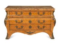 A Régence Style Gilt Metal Mounted Breche d'Alep Marble Top Commode