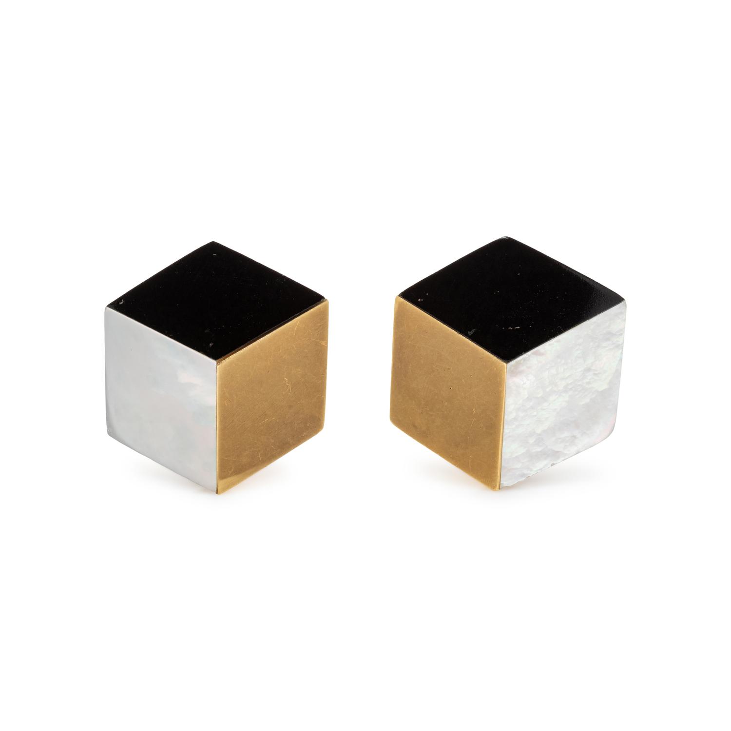 TIFFANY & CO., ANGELA CUMMINGS, YELLOW GOLD, ONYX AND MOTHER-OF-PEARL EARCLIPS