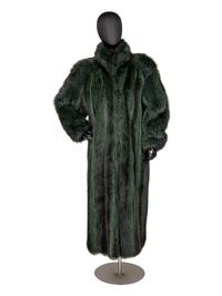 Christian Dior Full Length Green/Black Fox and Raccoon Coat, 1980s