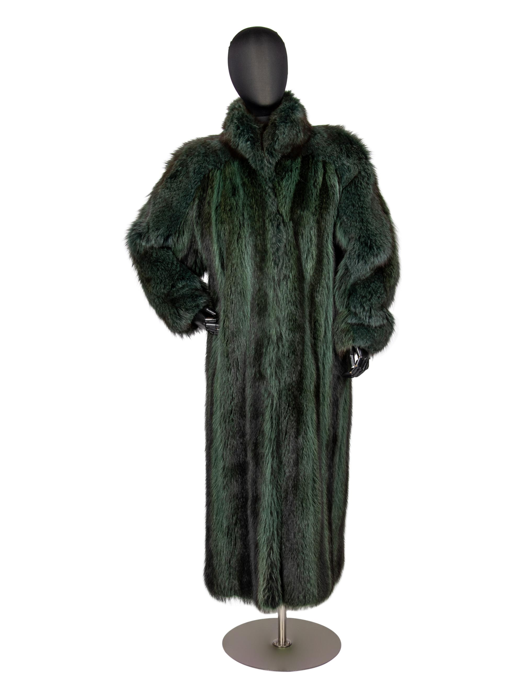 Christian Dior Full Length Green/Black Fox and Raccoon Coat, 1980s