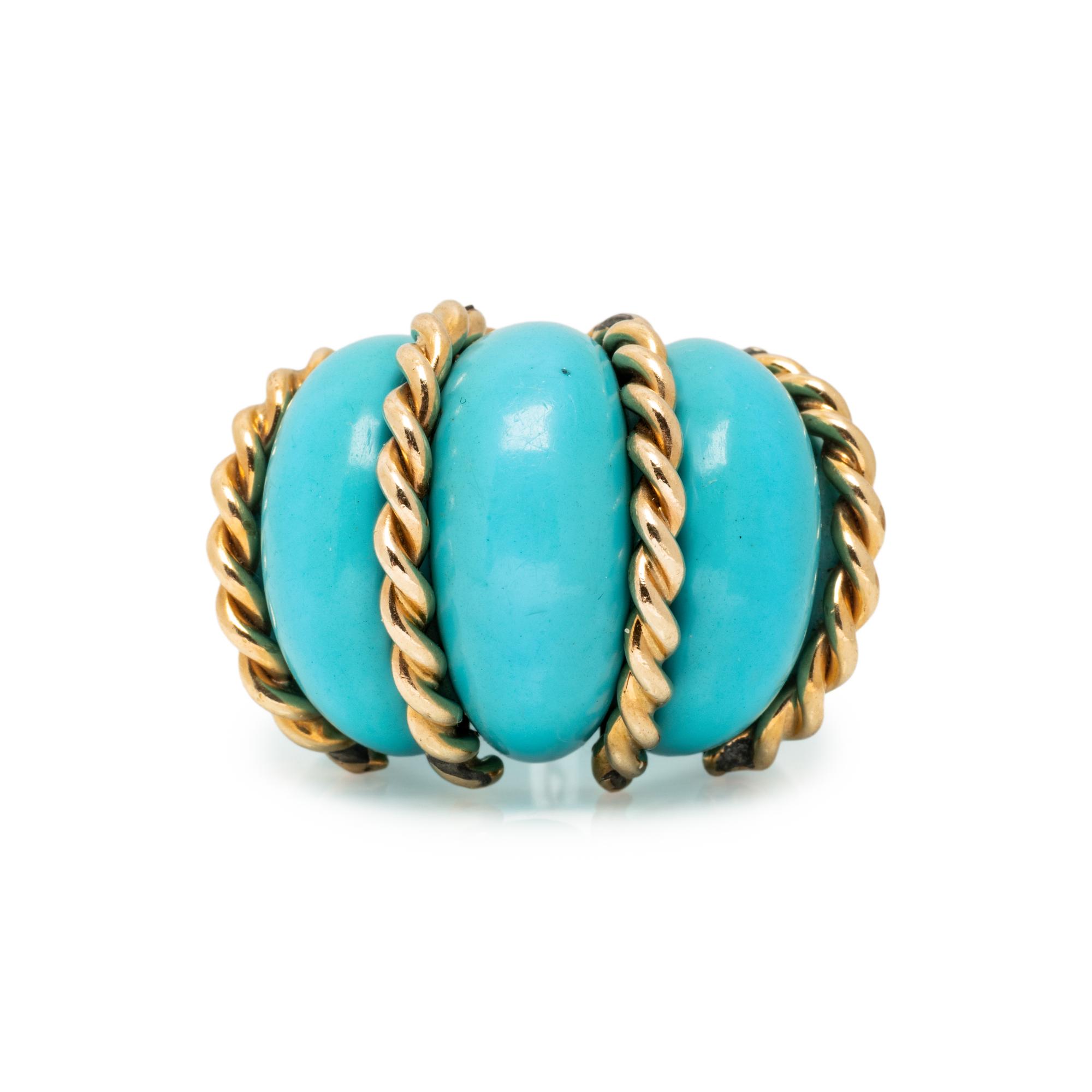 YELLOW GOLD AND COMPOSITE TURQUOISE RING