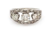 A 14 Karat White Gold and Diamond Ring, 2.30 dwts.