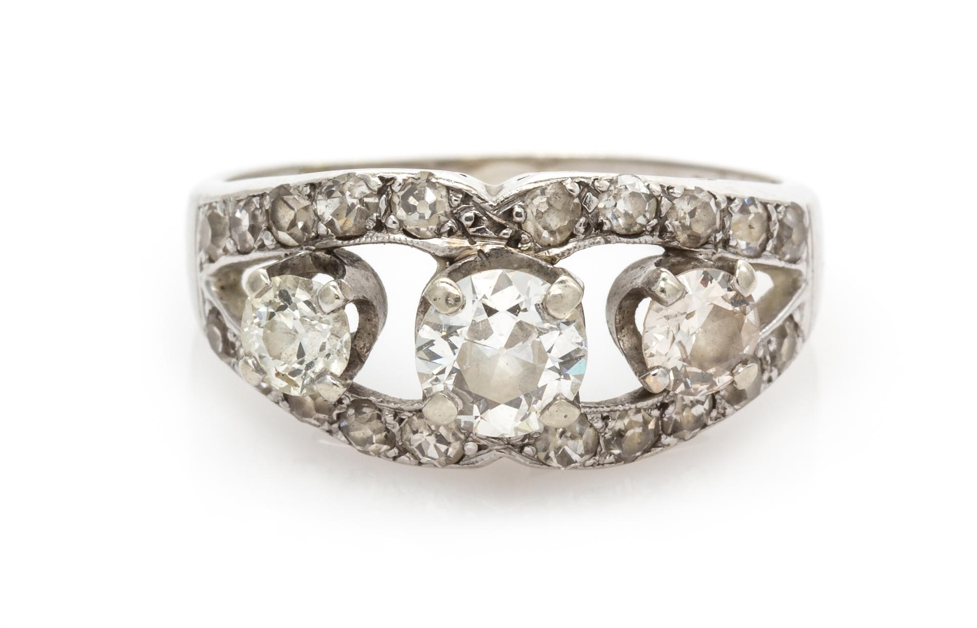 A 14 Karat White Gold and Diamond Ring, 2.30 dwts.