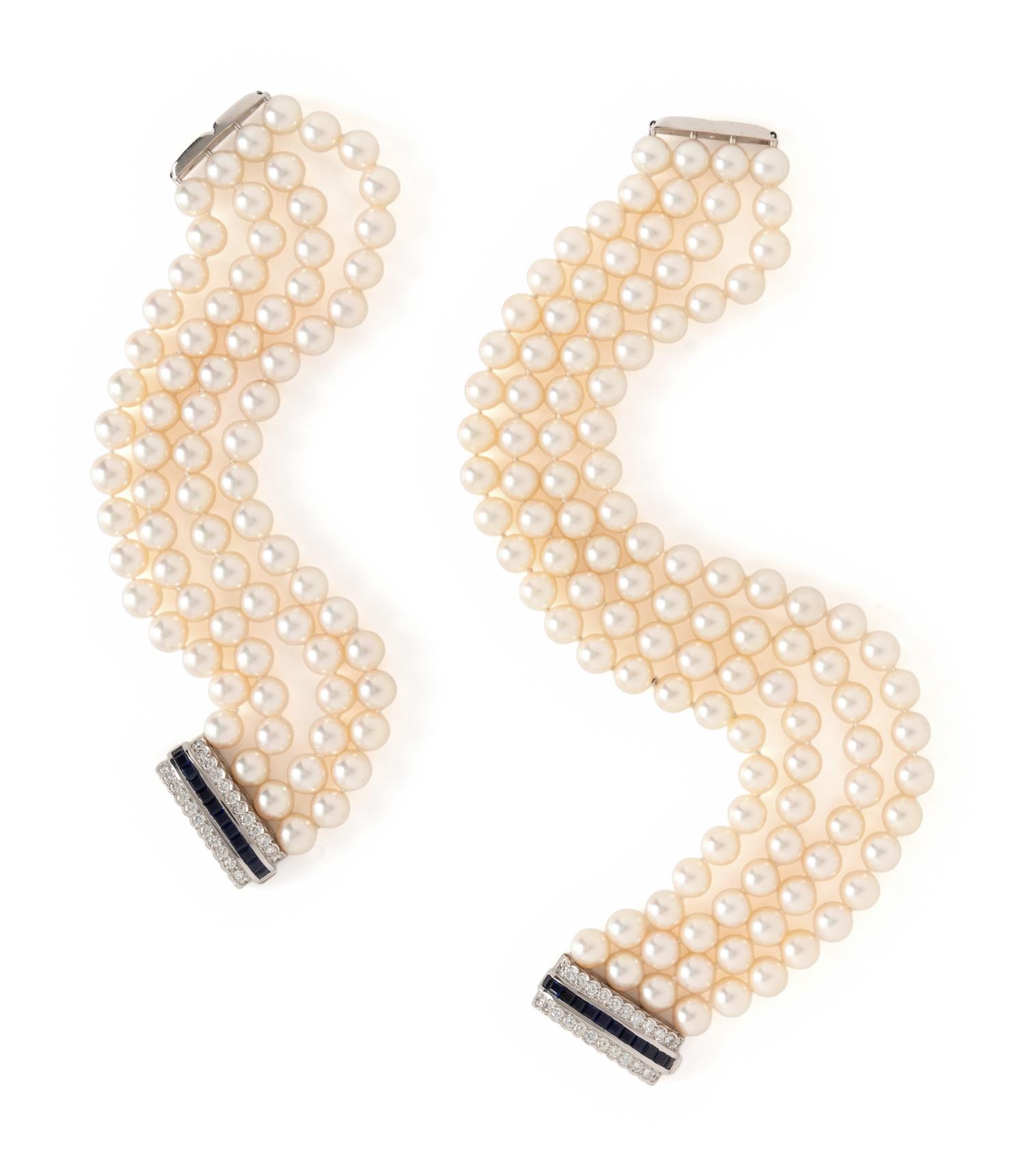 CULTURED PEARL, DIAMOND, AND SAPPHIRE NECKLACE