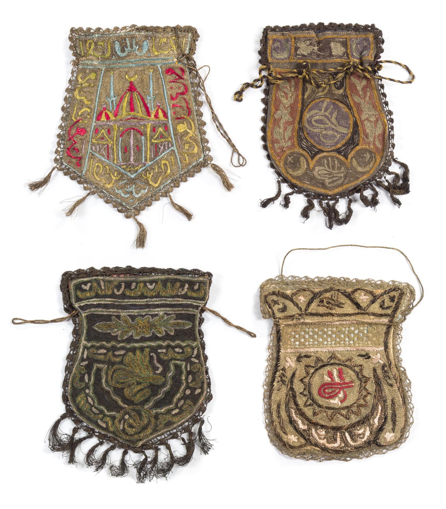 Four Ottoman Metallic Embroidered Purses Length of longest 11 inches. — LATE 19TH-EARLY 20TH CENTURY