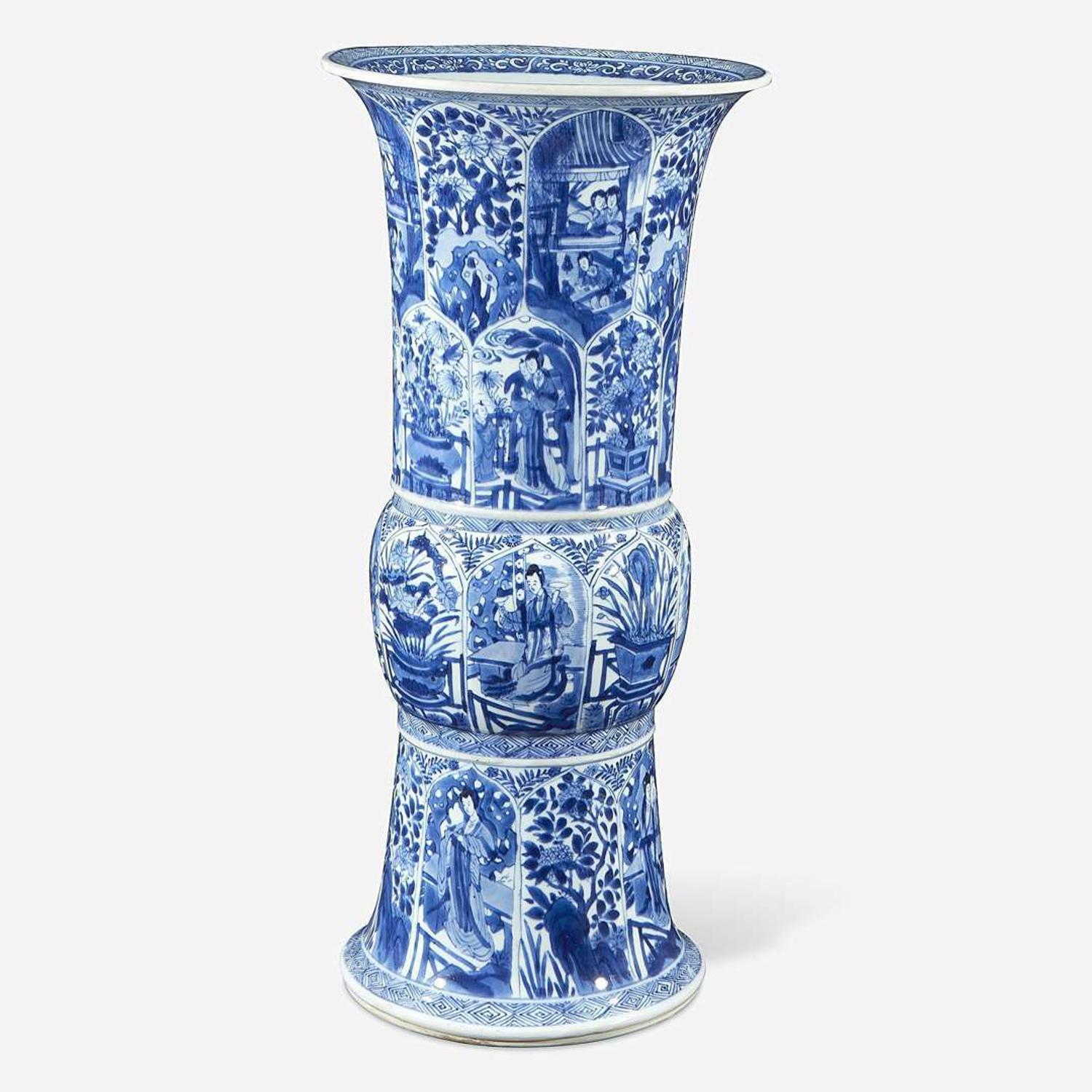 A large Chinese blue and white porcelain gu-form beaker vase Kangxi period
