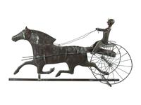 A Molded Copper and Zinc Horse and Sulky Weathervane