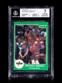 A 1985 Star Gatorade Slam Dunk Michael Jordan Basketball Card No. 7 BGS 7 Near Mint.